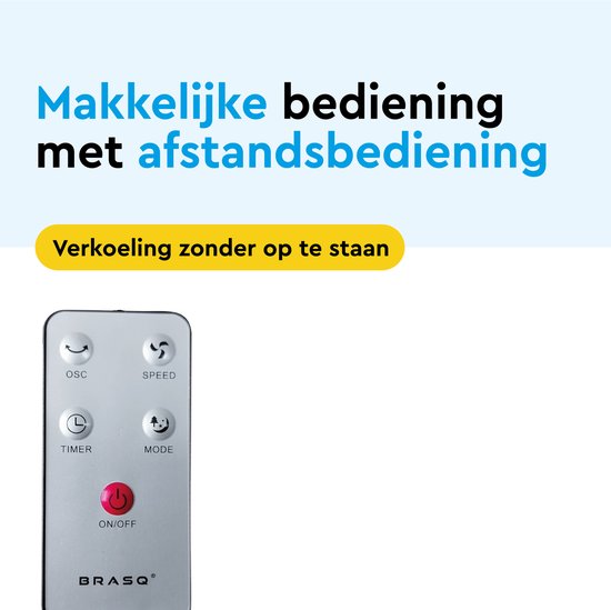BRASQ Torenventilator F500 – 80 cm Hoog – Zwart – Stil – Met Afstandsbediening – Timer & Slaapmodus – Staande Ventilator – 50W – Voor Slaapkamer & Kantoor